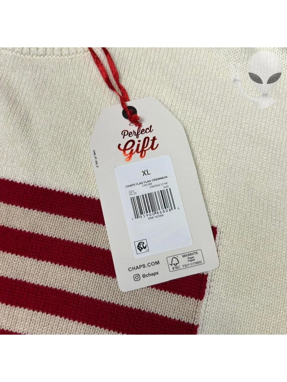 Chaps Mens American Flag Crewneck Sweater Cream Cotton Size XL New